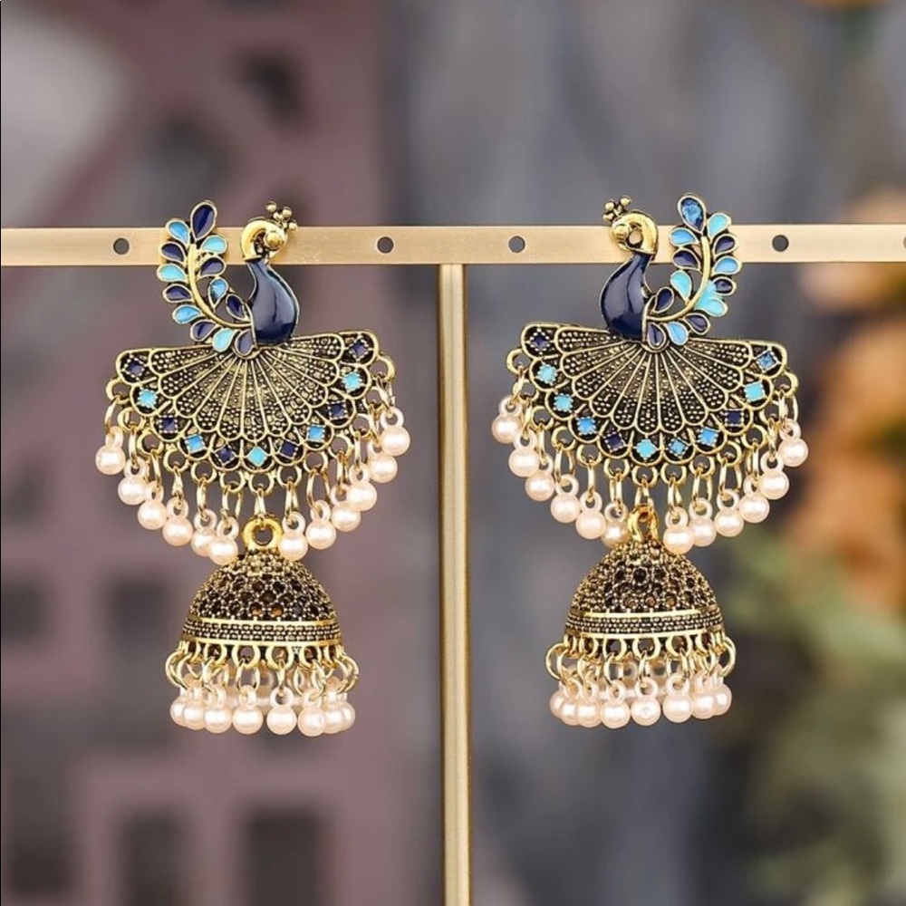 Drop Jhumka Earring Pecock Design - Picture 4 of 4